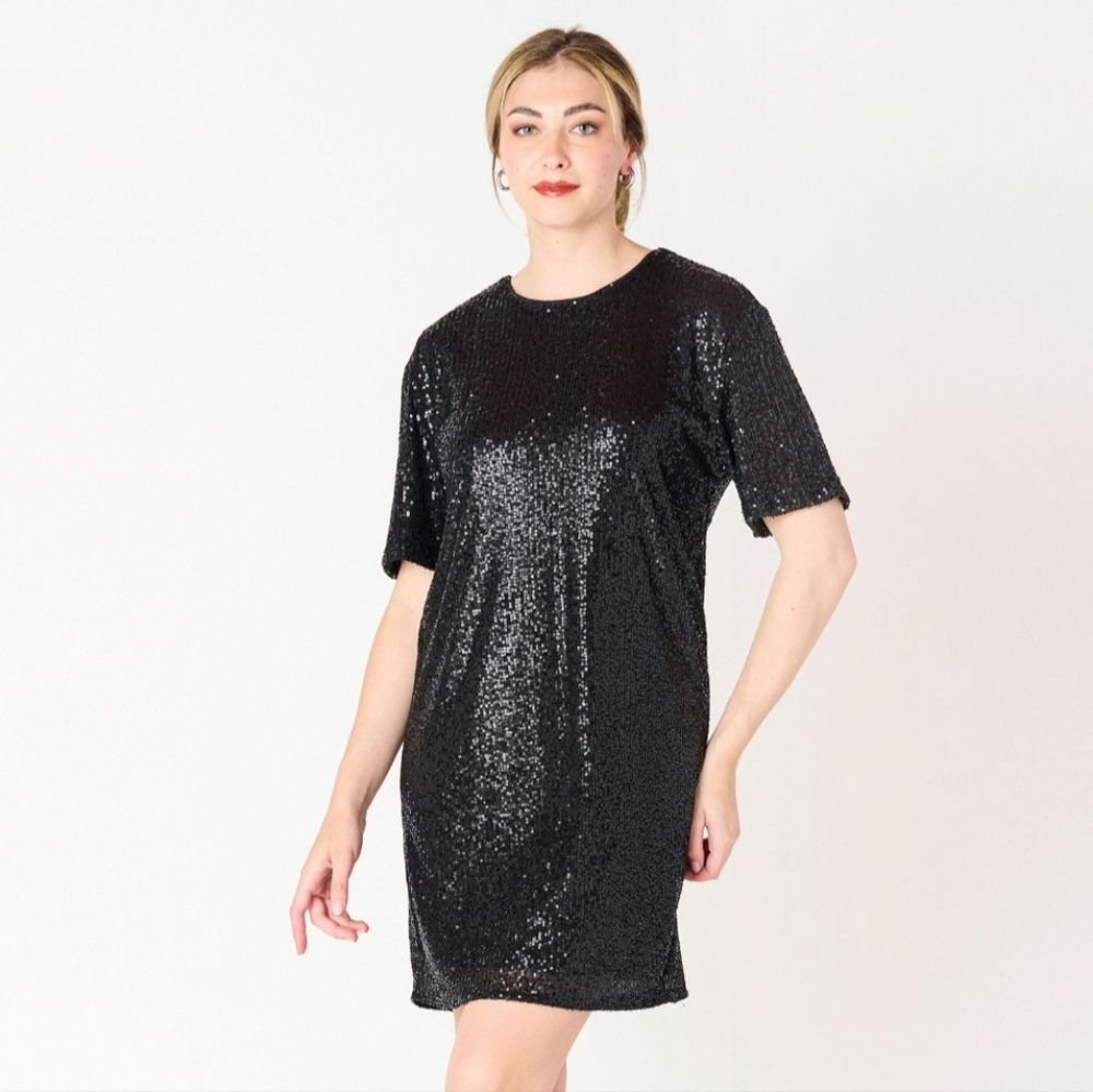 Brand New Ladies Devoted Black Sequin Mini Dress